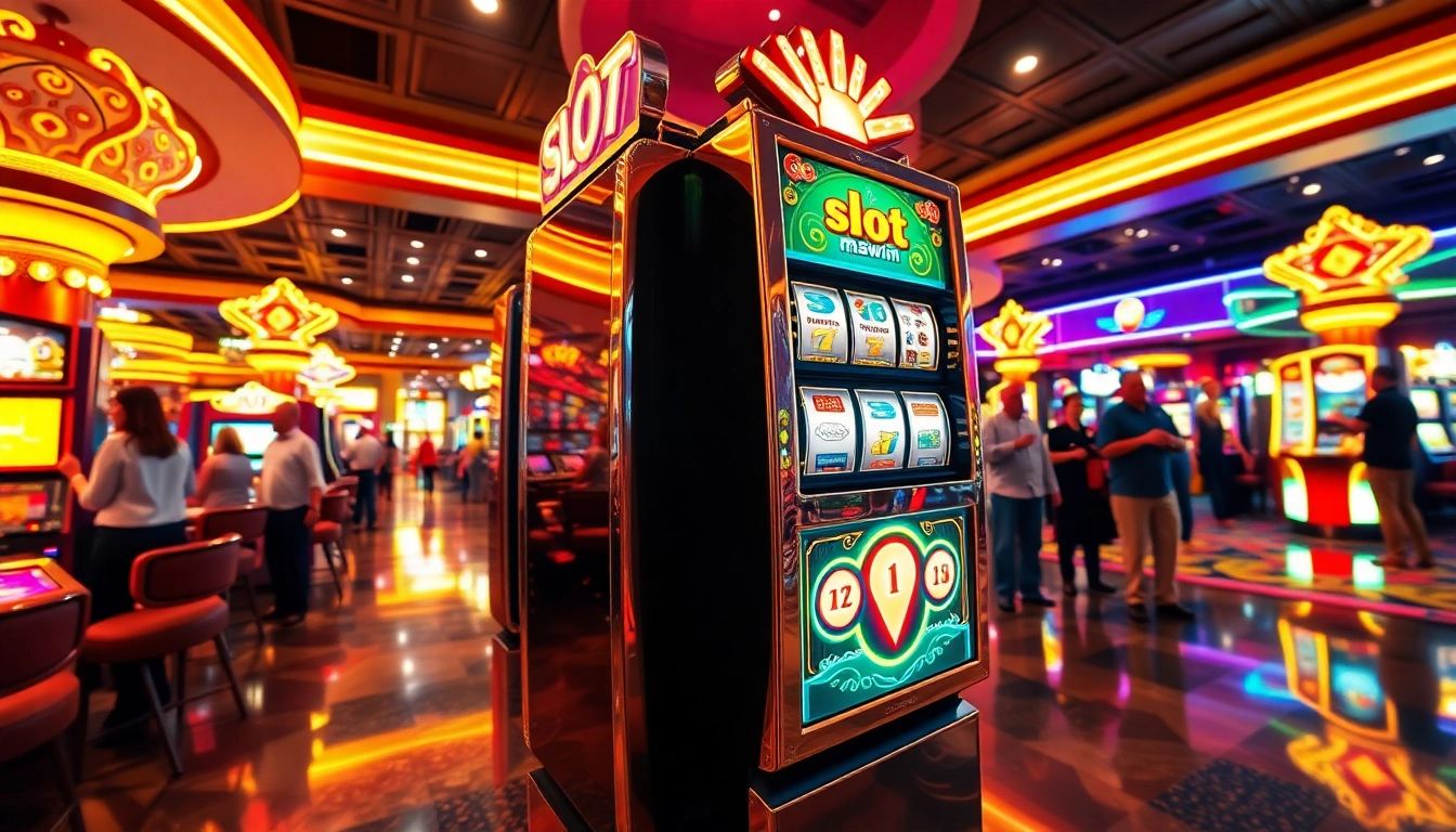 Menggairahkan permainan dengan slot maxwin di kasino yang cerah dan berwarna-warni.