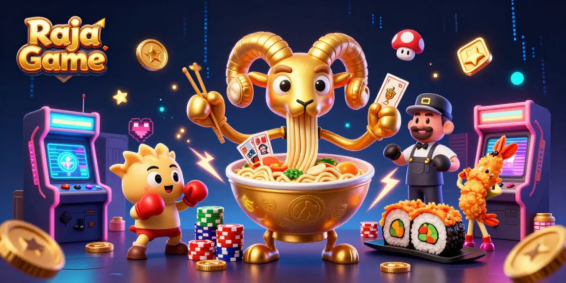 Join Raja Game for thrilling gambling, featuring colorful characters and action-packed casino elements.