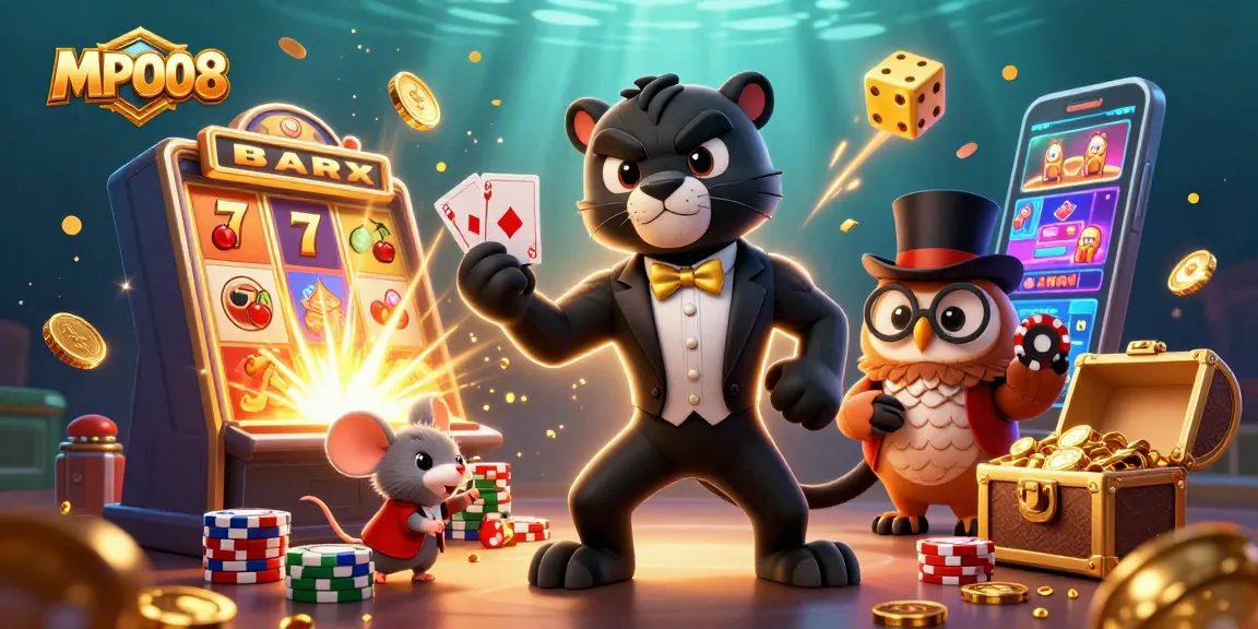 MPO08's stylish 3D characters celebrate casino gaming with vibrant slot machines and dynamic visuals.