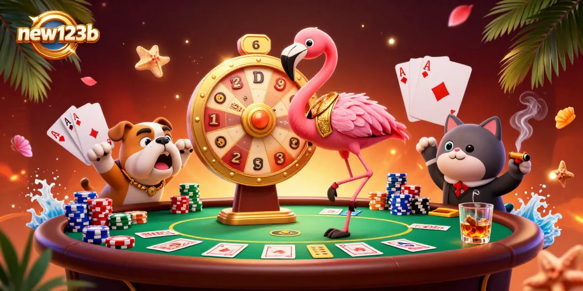 Join the thrilling action of new123b as the game show host reveals exciting prizes amidst a lively casino scene.