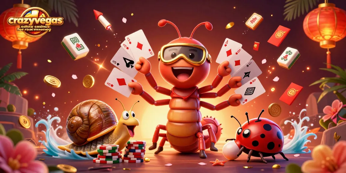 Engage with crazyvegas online casinos for real money in this vibrant 3D illustration featuring a millipede dealer.