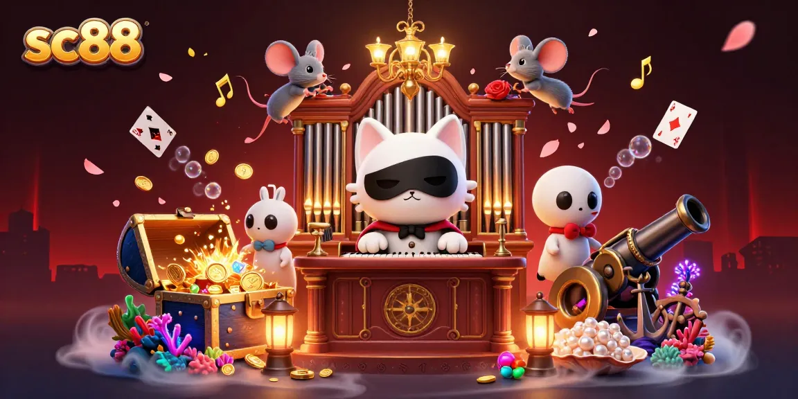 Experience the excitement of sc88 in a vibrant casino scene with captivating characters and treasures.